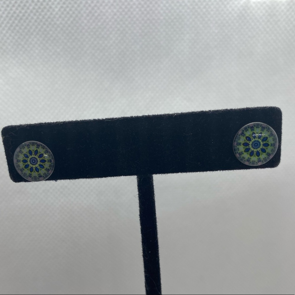 4 for $12: Mandala silver tone post earrings